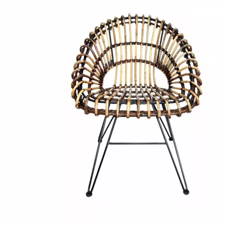 Chaise Barco Rotin Naturel et pieds métal noir