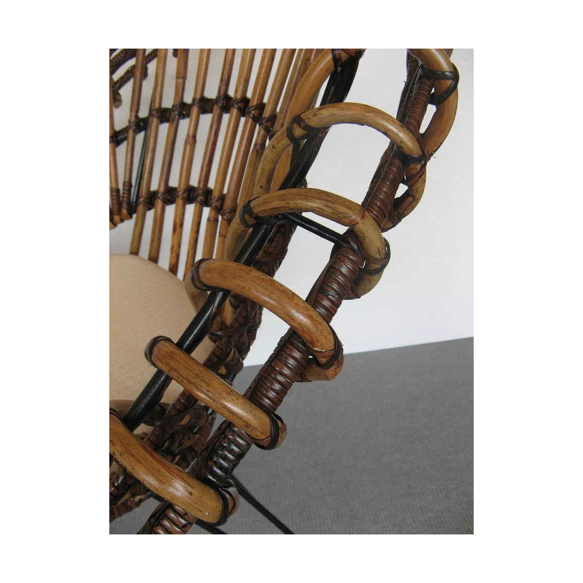 Chaise Barco Rotin Naturel et pieds métal noir