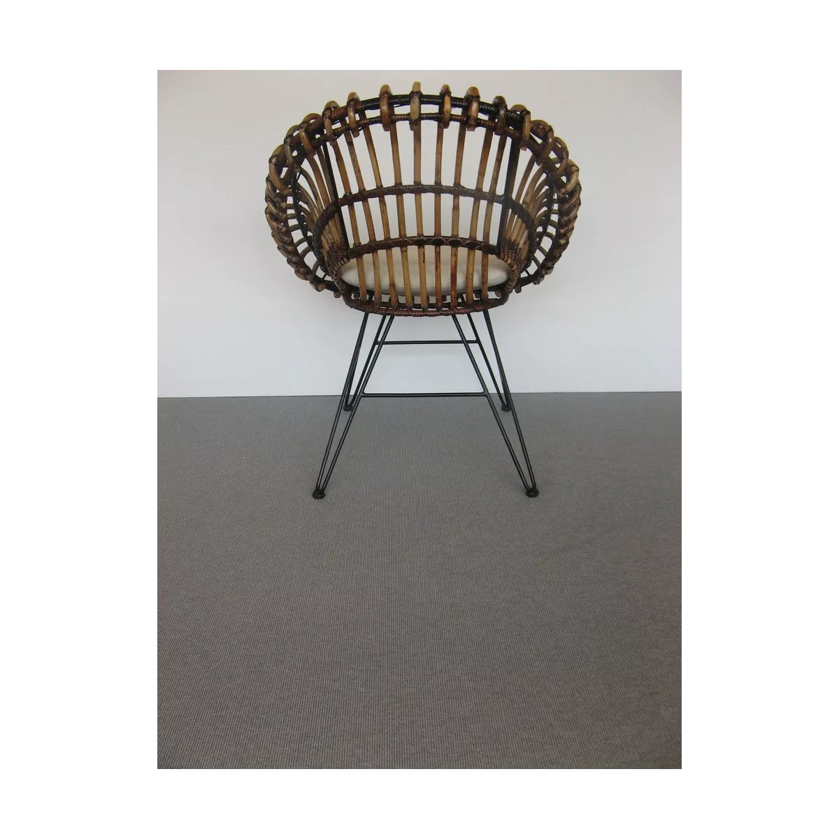 Chaise Barco Rotin Naturel et pieds métal noir