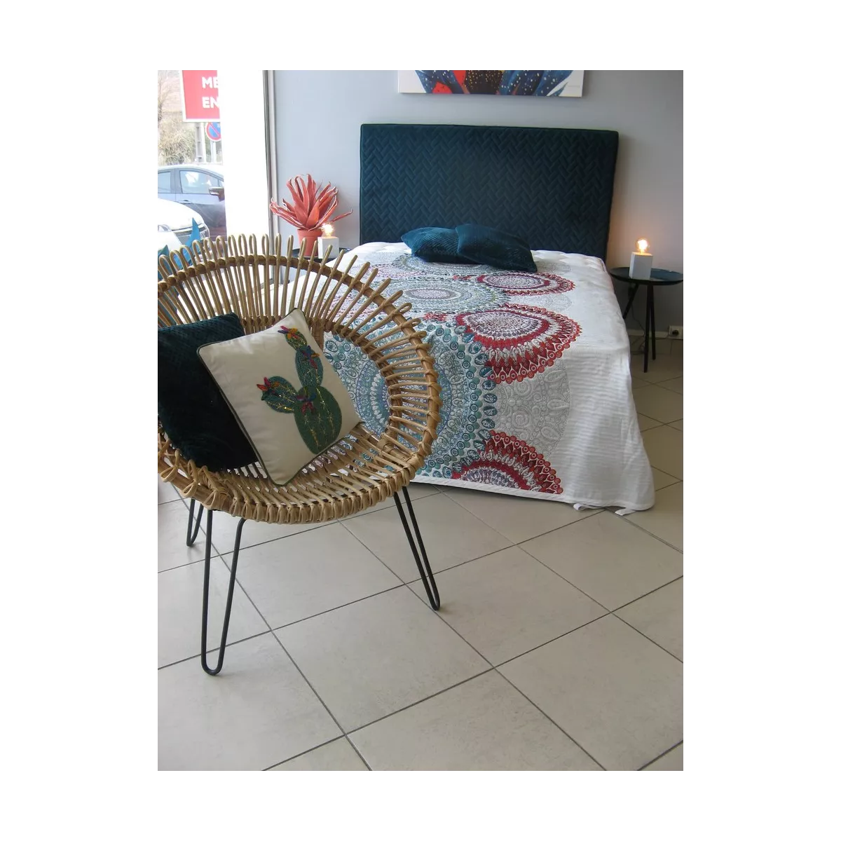 Tete de Lit en 160 Tissus Matelassé bleu