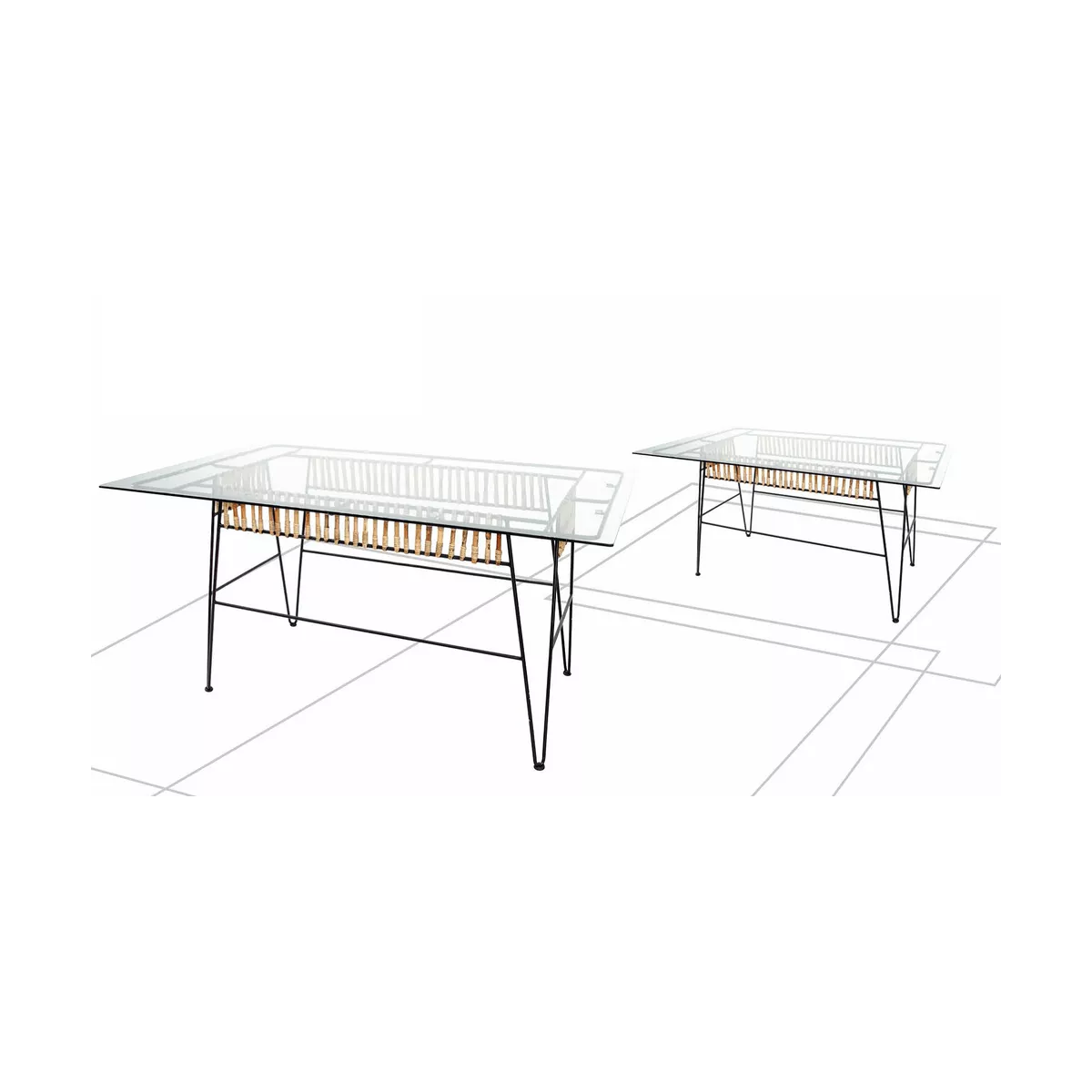 Table Bukhara Rectangulaire Rotin, Métal  et Verre 160x90