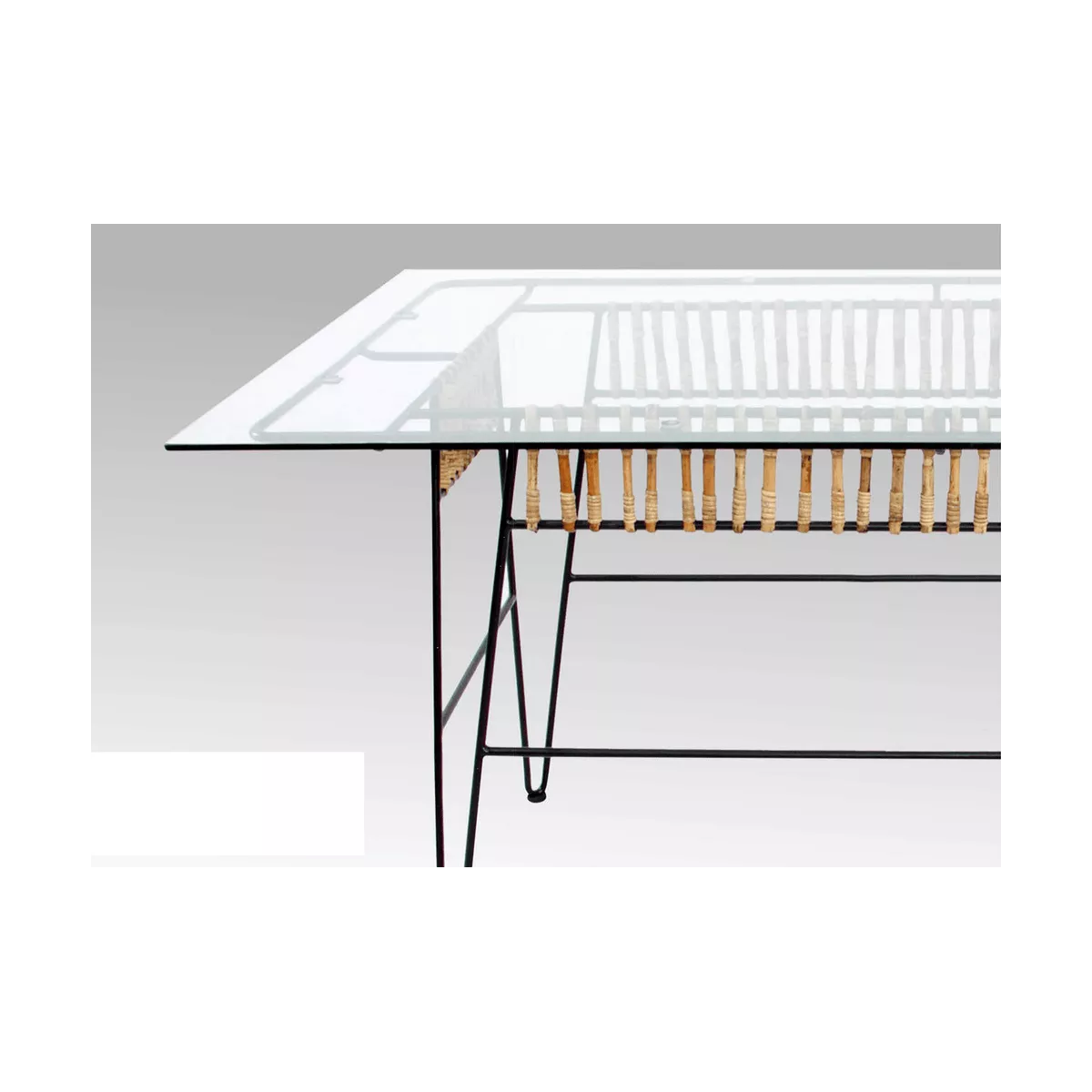 Table Bukhara Rectangulaire Rotin, Métal  et Verre 160x90
