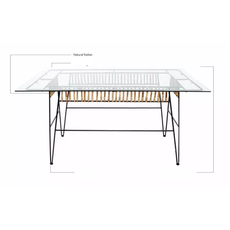 Table Bukhara Rotin, Métal  et Verre 160x90