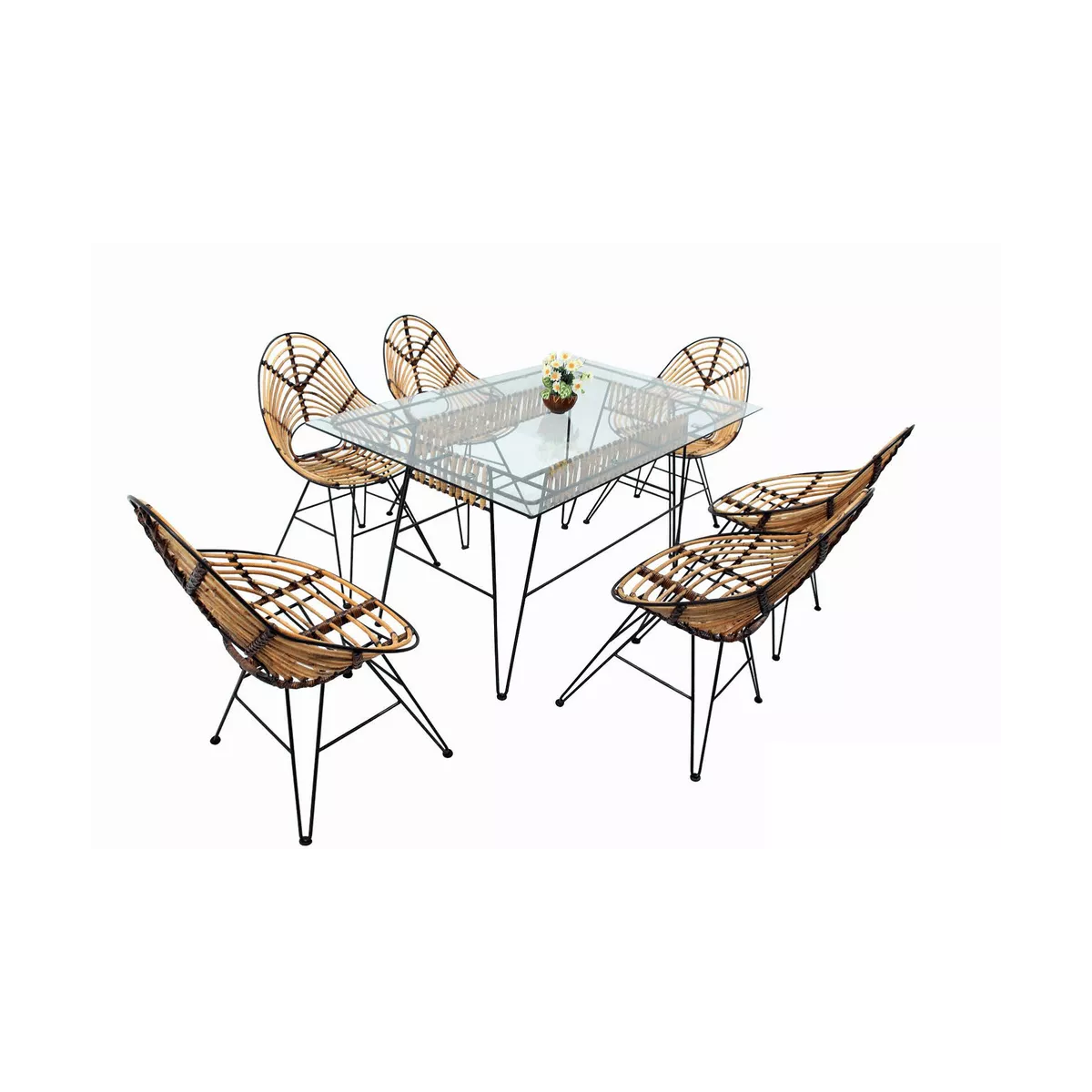 Table Bukhara Rectangulaire Rotin, Métal  et Verre 160x90