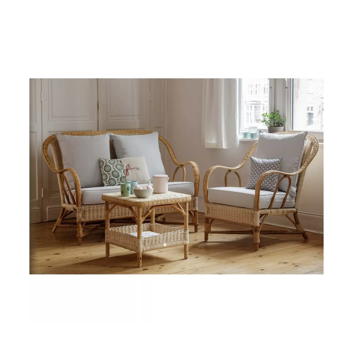 Salon Nantucket Rotin Naturel : Canapé+ 2 Fauteuils