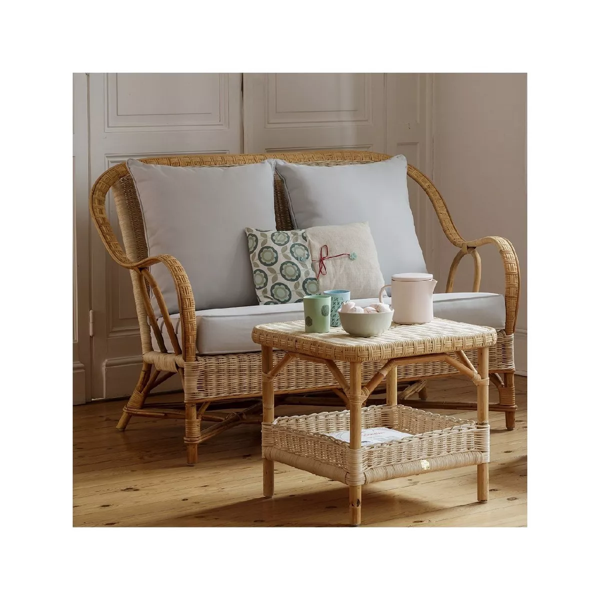 Salon Nantucket Rotin Naturel : Canapé+ 2 Fauteuils