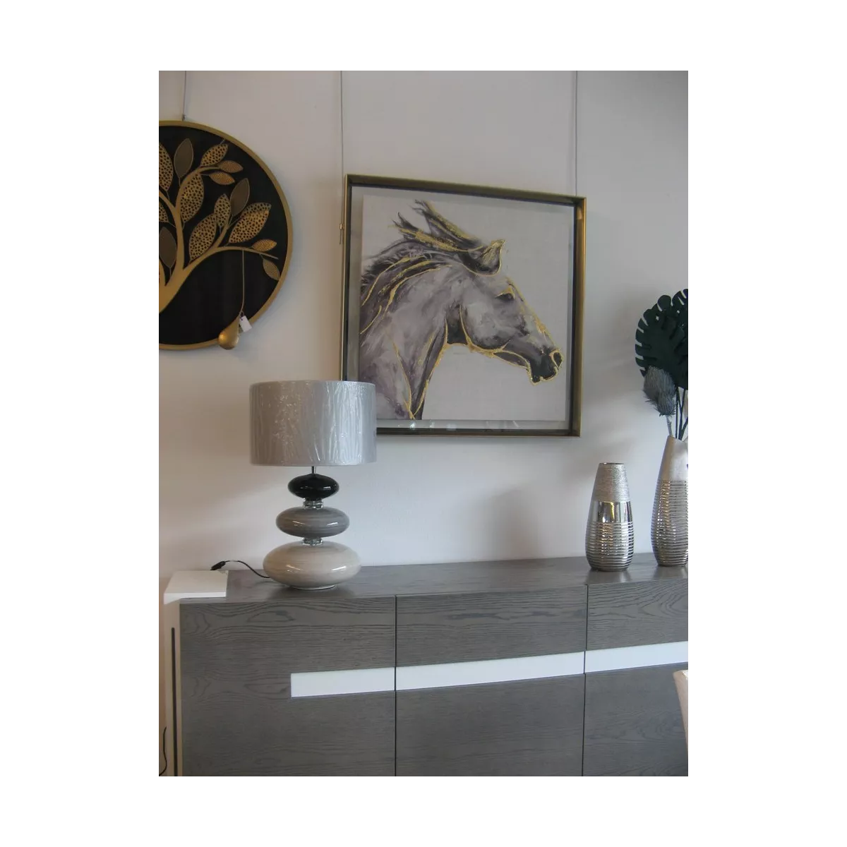 Lampe en Verre 3 Galets Gris