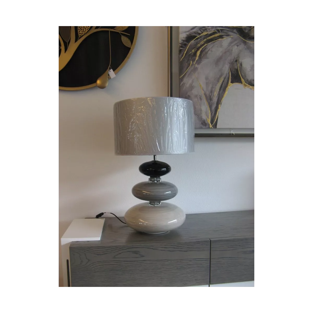 Lampe en Verre 3 Galets Gris