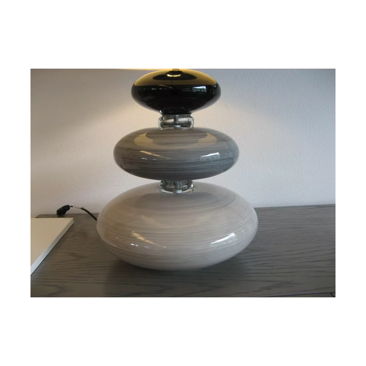 Lampe en Verre 3 Galets Gris