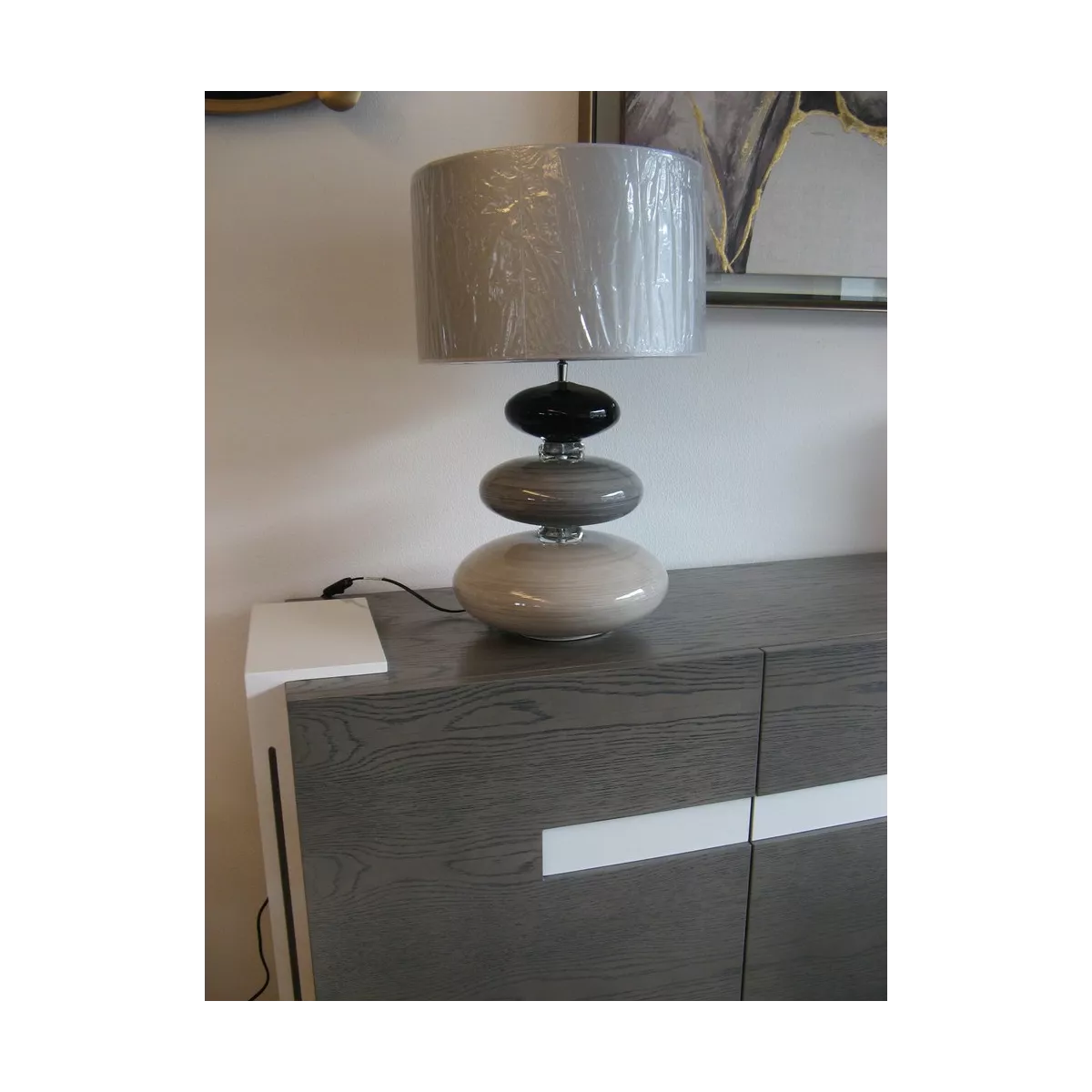 Lampe en Verre 3 Galets Gris