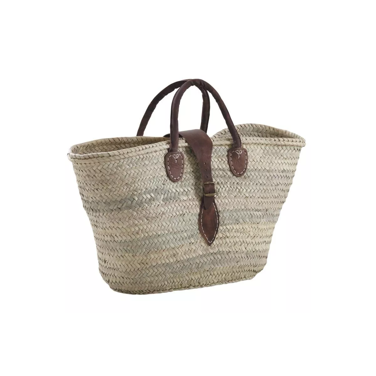Cabas en palmier avec anses et fermeture en cuir