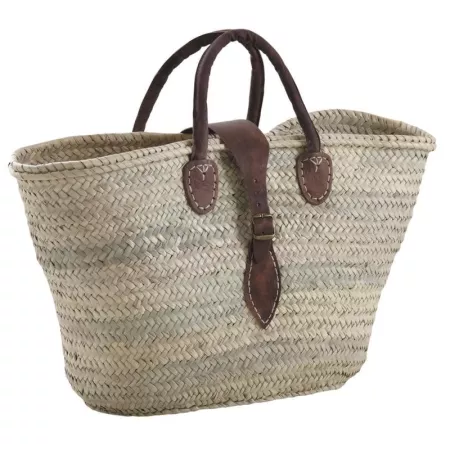 Cabas en palmier avec anses et fond en cuir