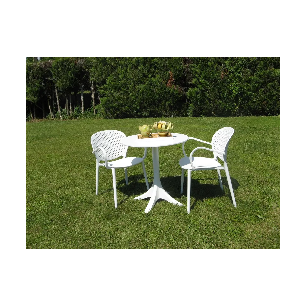 Table Pied central Malta @ 70 cm en Résine Blanche spécial extérieur