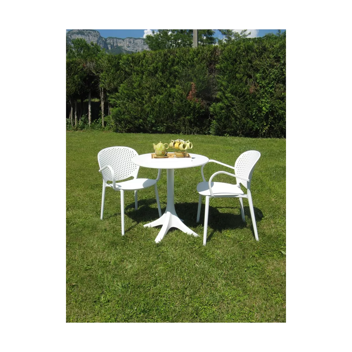 Table Pied central Malta @ 70 cm en Résine Blanche spécial extérieur