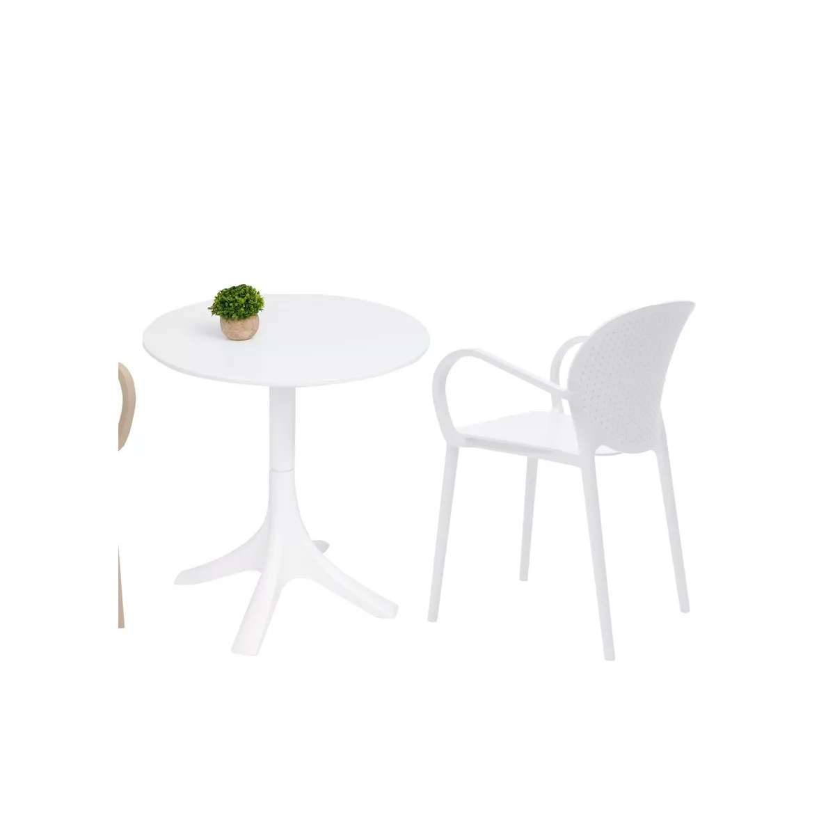 Table Pied central Malta @ 70 cm en Résine Blanche spécial extérieur