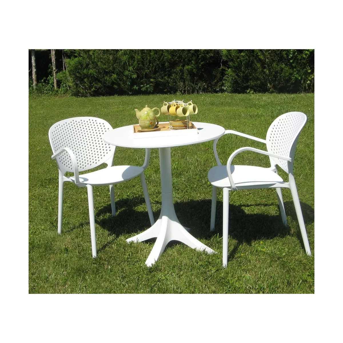 Table Pied central Malta @ 70 cm en Résine Blanche spécial extérieur