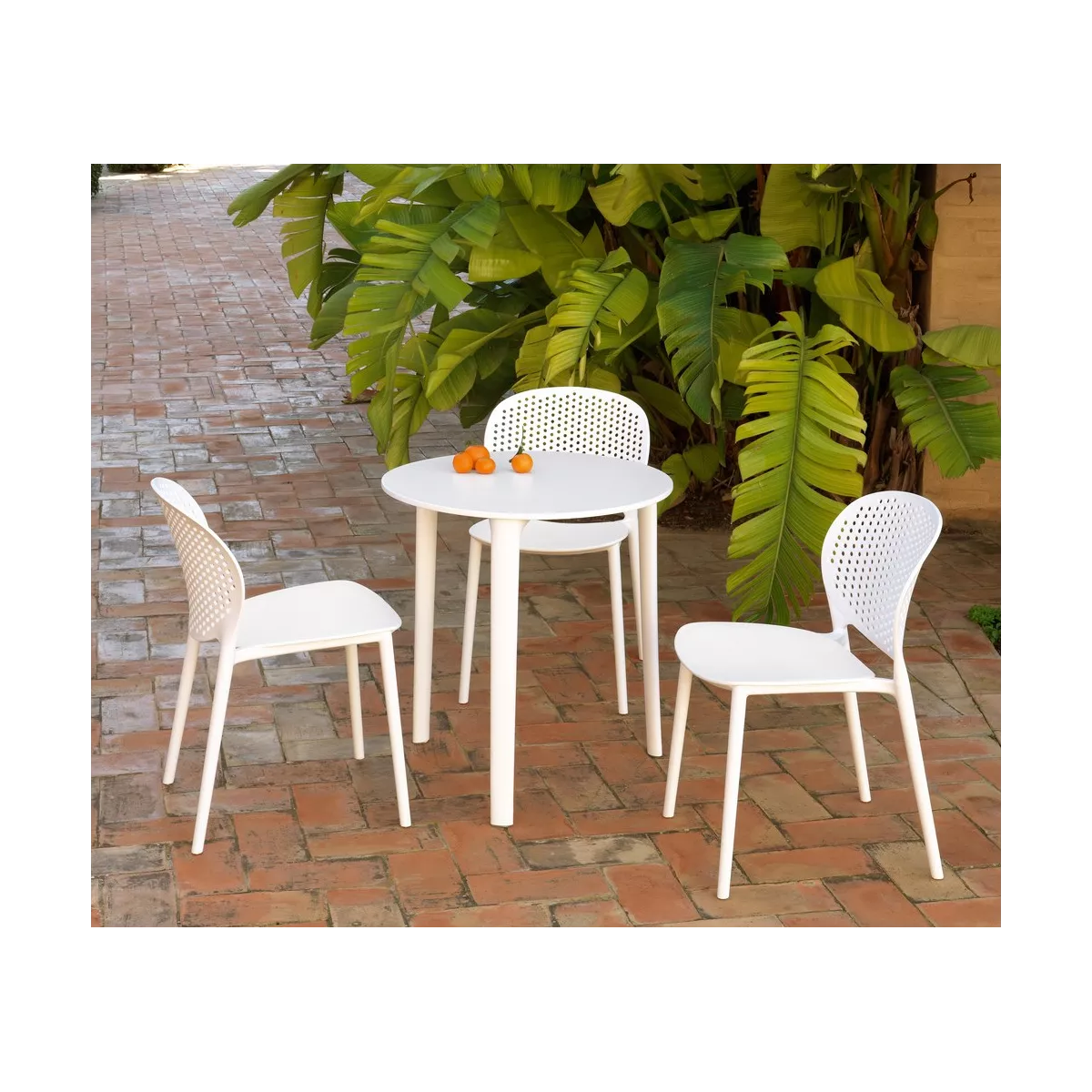 Table Malta @ 70 cm avec 3 pieds en Résine Blanche spécial extérieur