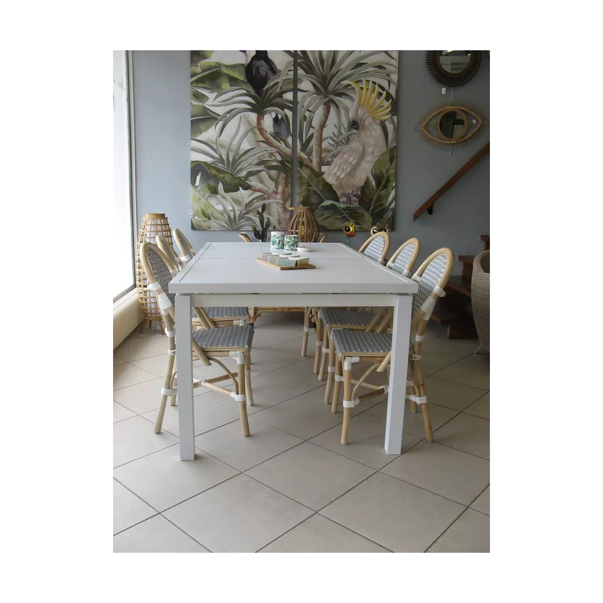 Table Nerja 180/240 en Aluminium blanc avec allonge