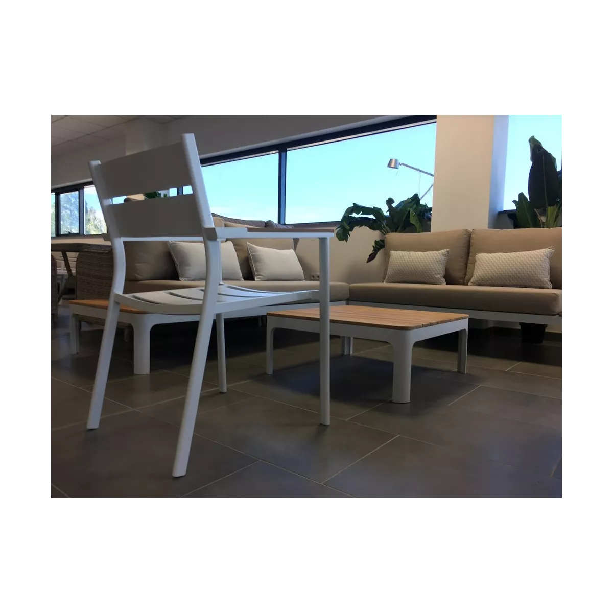 Fauteuil de Repas Aluminiuim et Teck Blanc Sims
