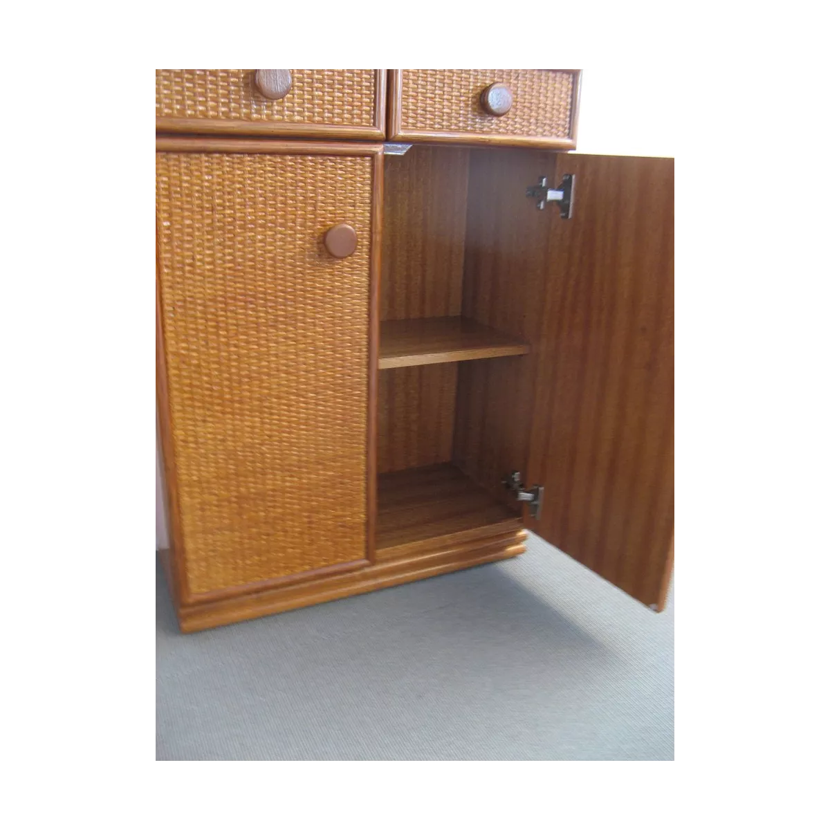 Meuble Zante 67x34 : 2 Portes et 2 Tiroirs Merisier