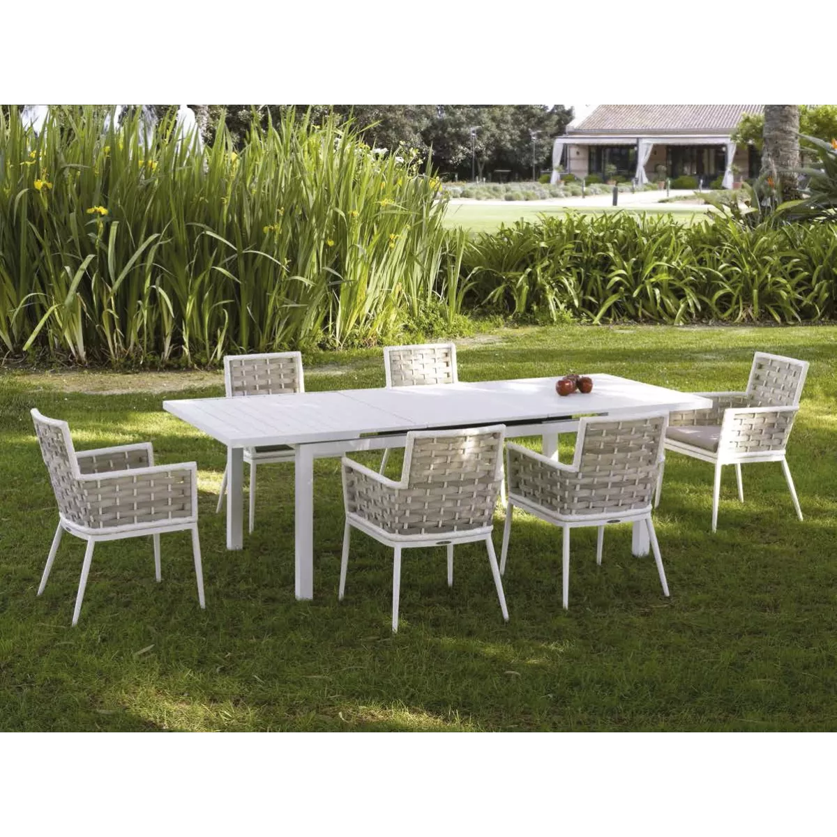 Table Nerja 180/240 en Aluminium blanc avec allonge