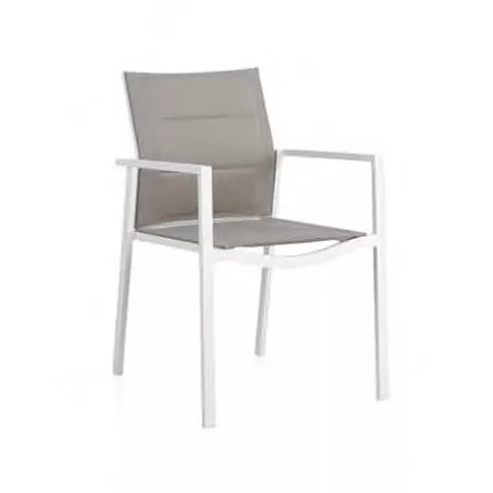 Fauteuil de Repas White Matelassé Alu Blanc et Batyline Taupe