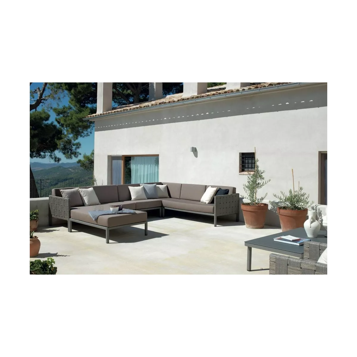 Table Basse Cube Aluminium et Pierre Grise 130x70