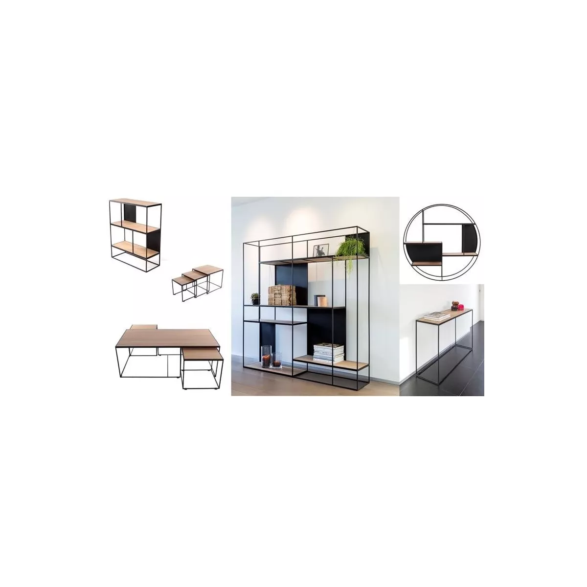 Etagère Rubic 90x180 en Métal noir et Chêne Naturel Avec Pieds