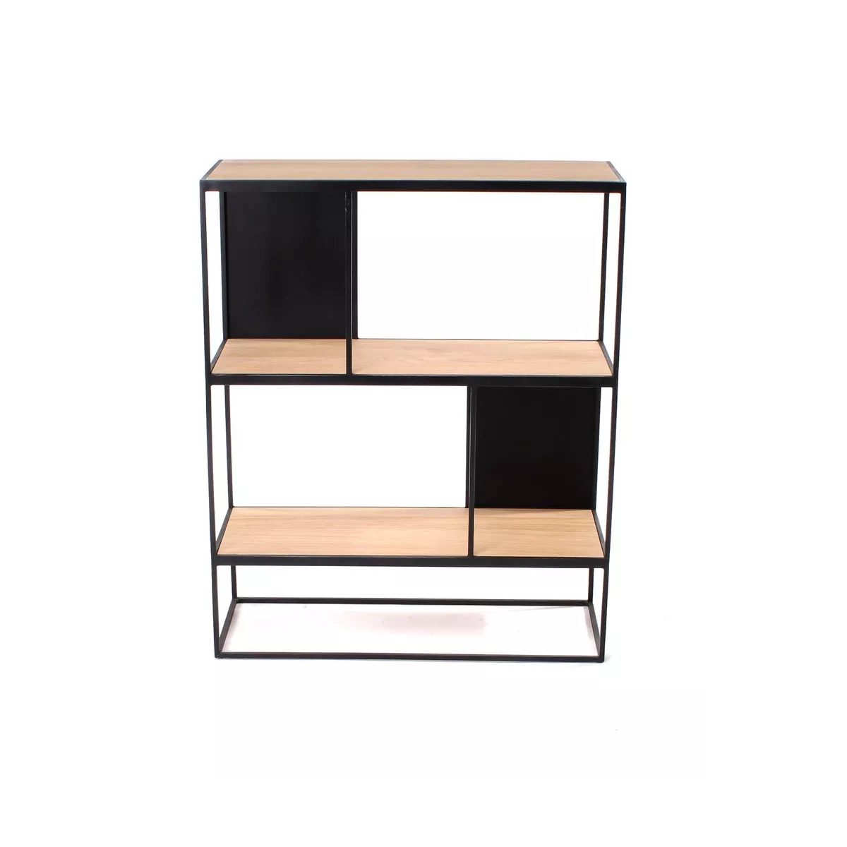 Etagère Rubic 76x92 en Métal noir et Chêne Naturel Avec Pieds