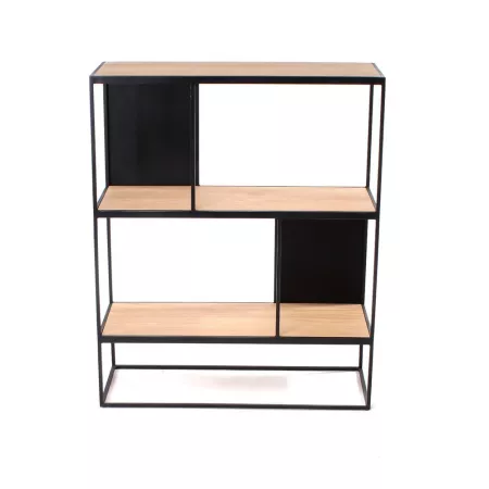 Etagère Rubic 72x90 en Métal noir et Chêne Naturel Avec Pieds