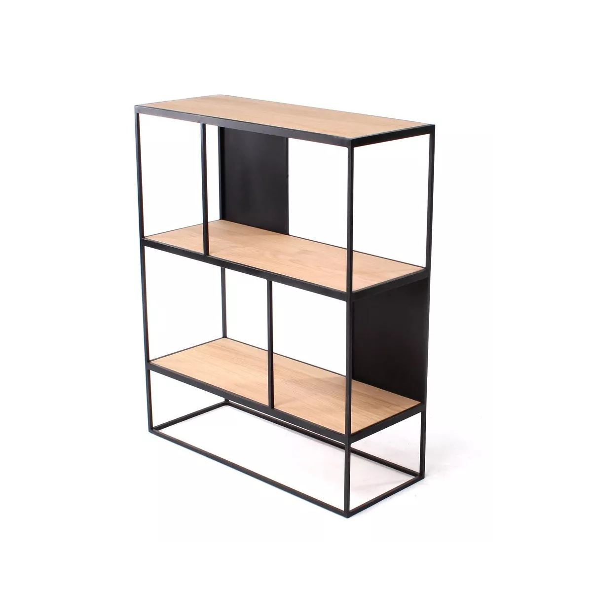 Etagère Rubic 76x92 en Métal noir et Chêne Naturel Avec Pieds