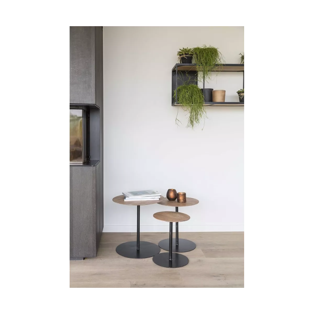 Etagère Murale Rubic 76x37 en Métal noir et Chêne Naturel
