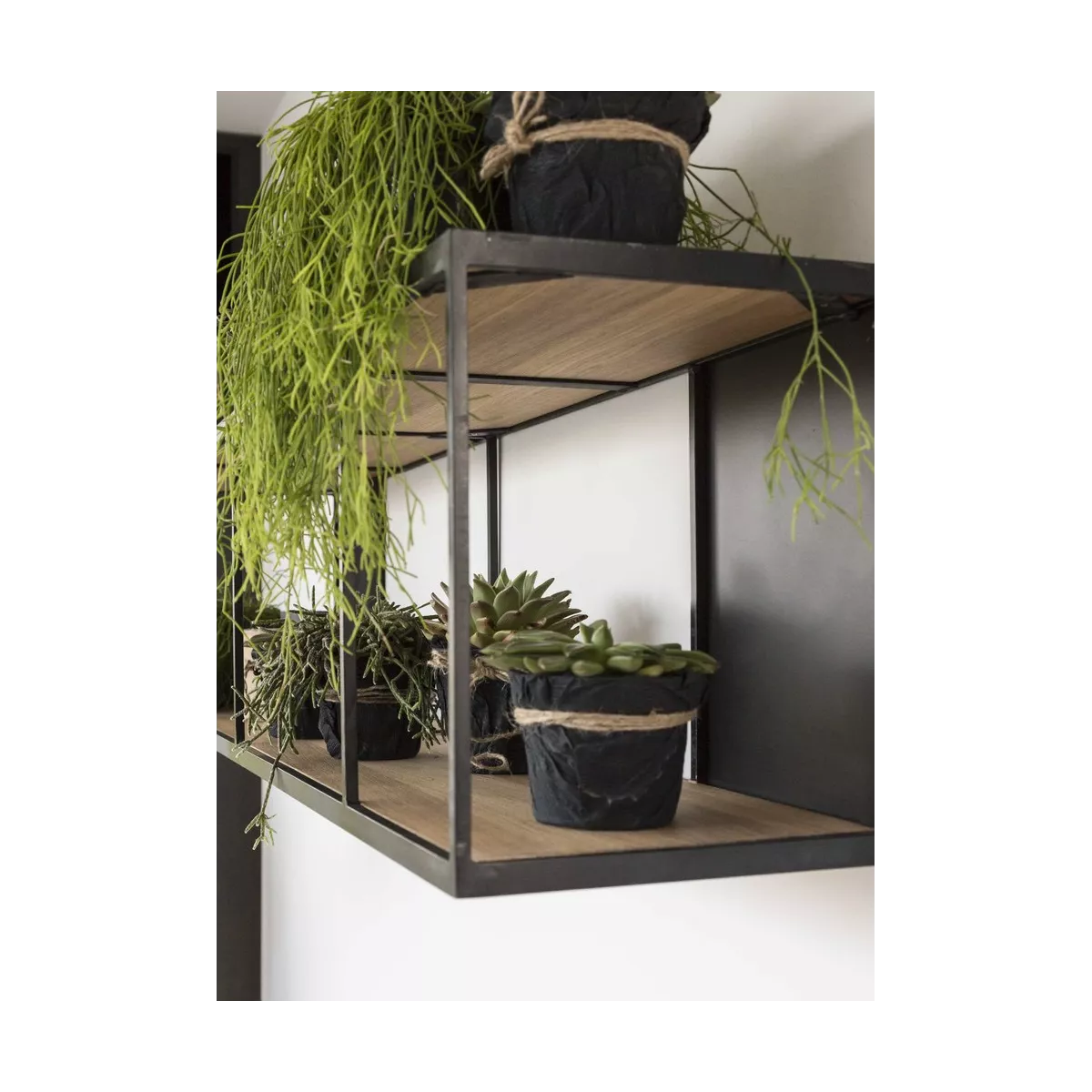 Etagère Murale Rubic 76x37 en Métal noir et Chêne Naturel