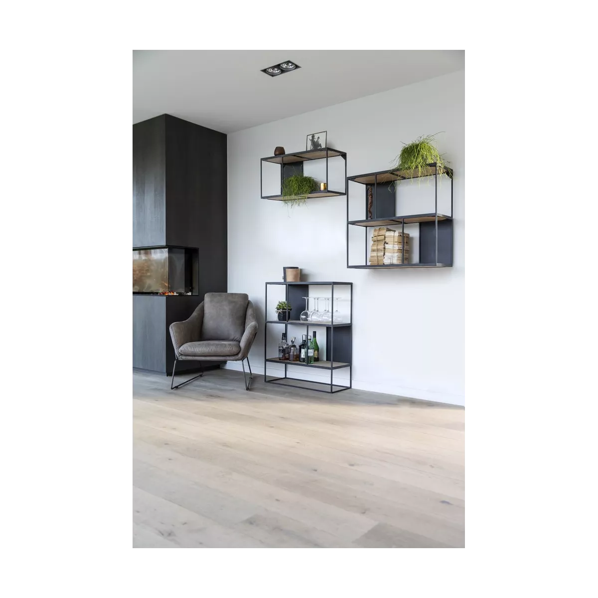 Etagère Murale Rubic 76x37 en Métal noir et Chêne Naturel