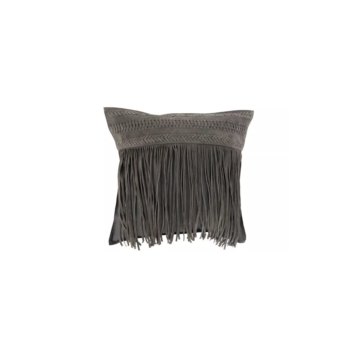 Coussin avec franges Carré Cuir Gris