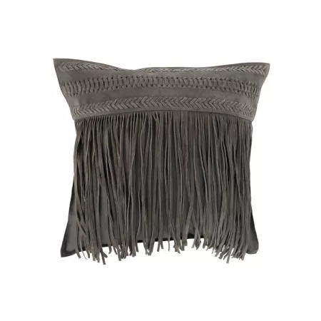 Coussin avec franges Carré Cuir Gris