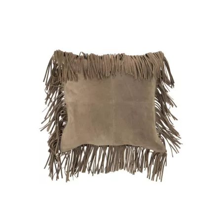 Coussin avec franges Carré Cuir Beige
