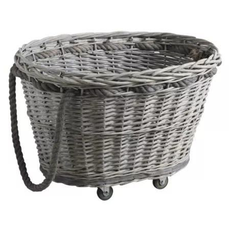 Panier à Bois Chariot sur 4 Roulettse osier Gris