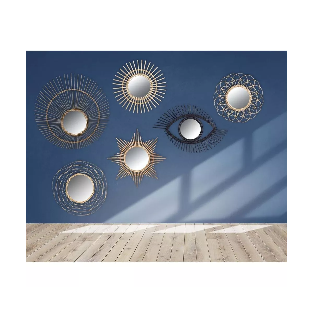 Miroir Oeil Rotin Noir 70x45