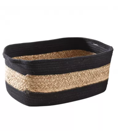 Corbeille en jacinthe et coton noir 36x25