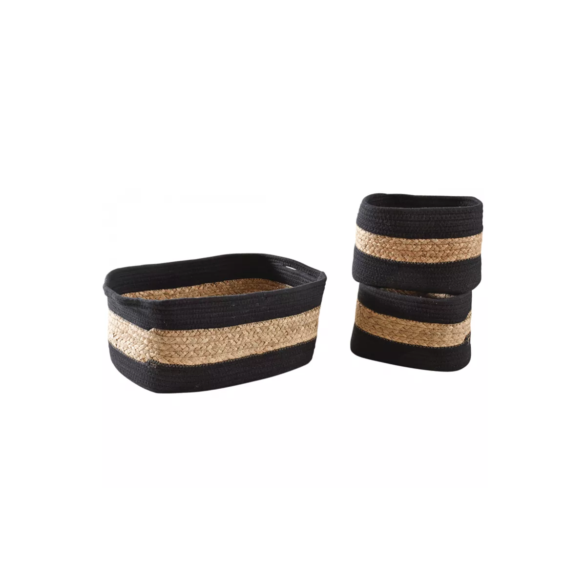 Corbeille en jacinthe et coton noir 36x25