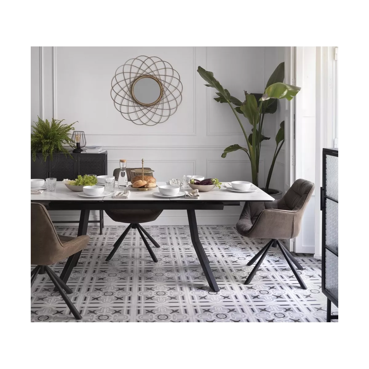 Table Formentera  en Céramique Marbre et Métal Noir