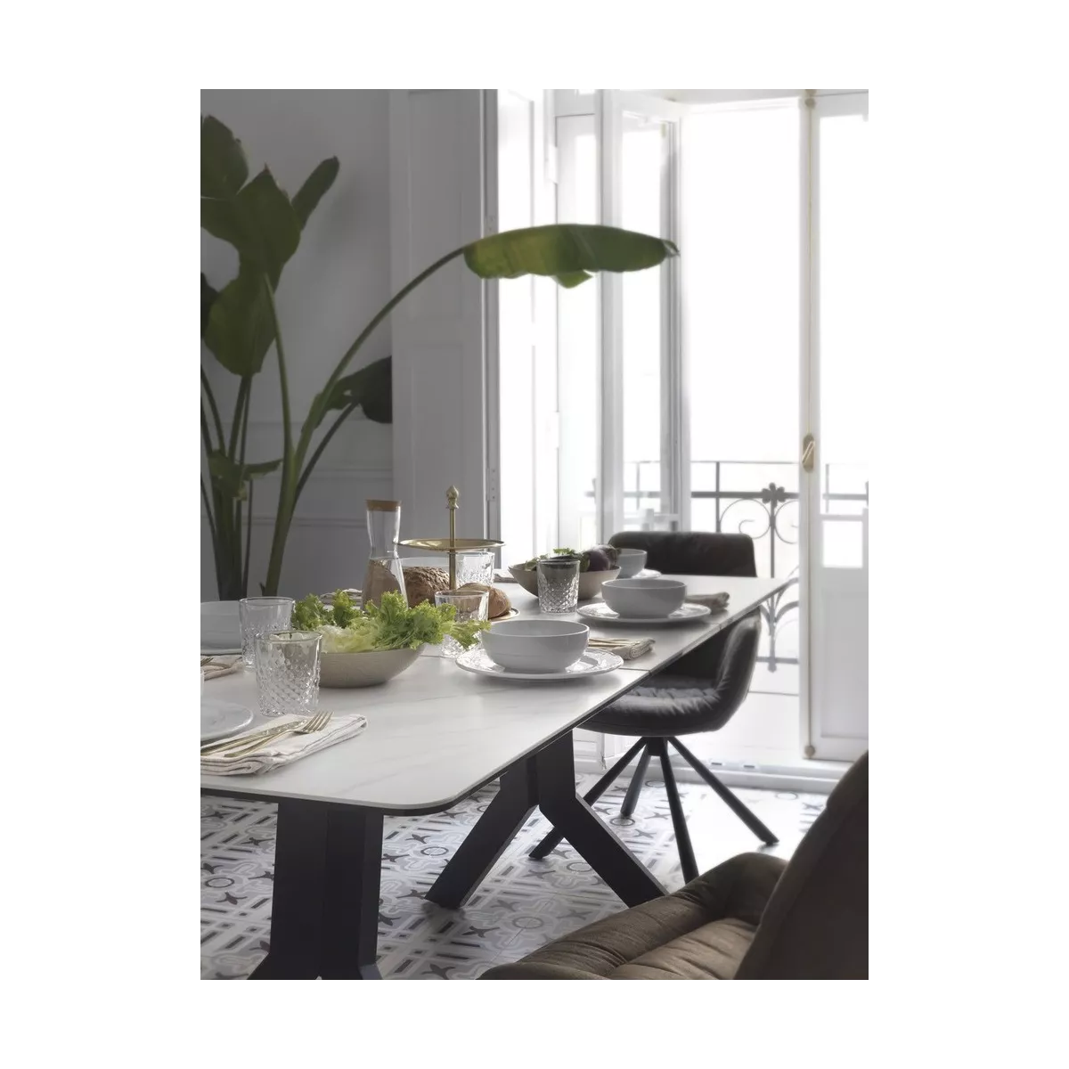 Table Formentera  en Céramique Marbre et Métal Noir