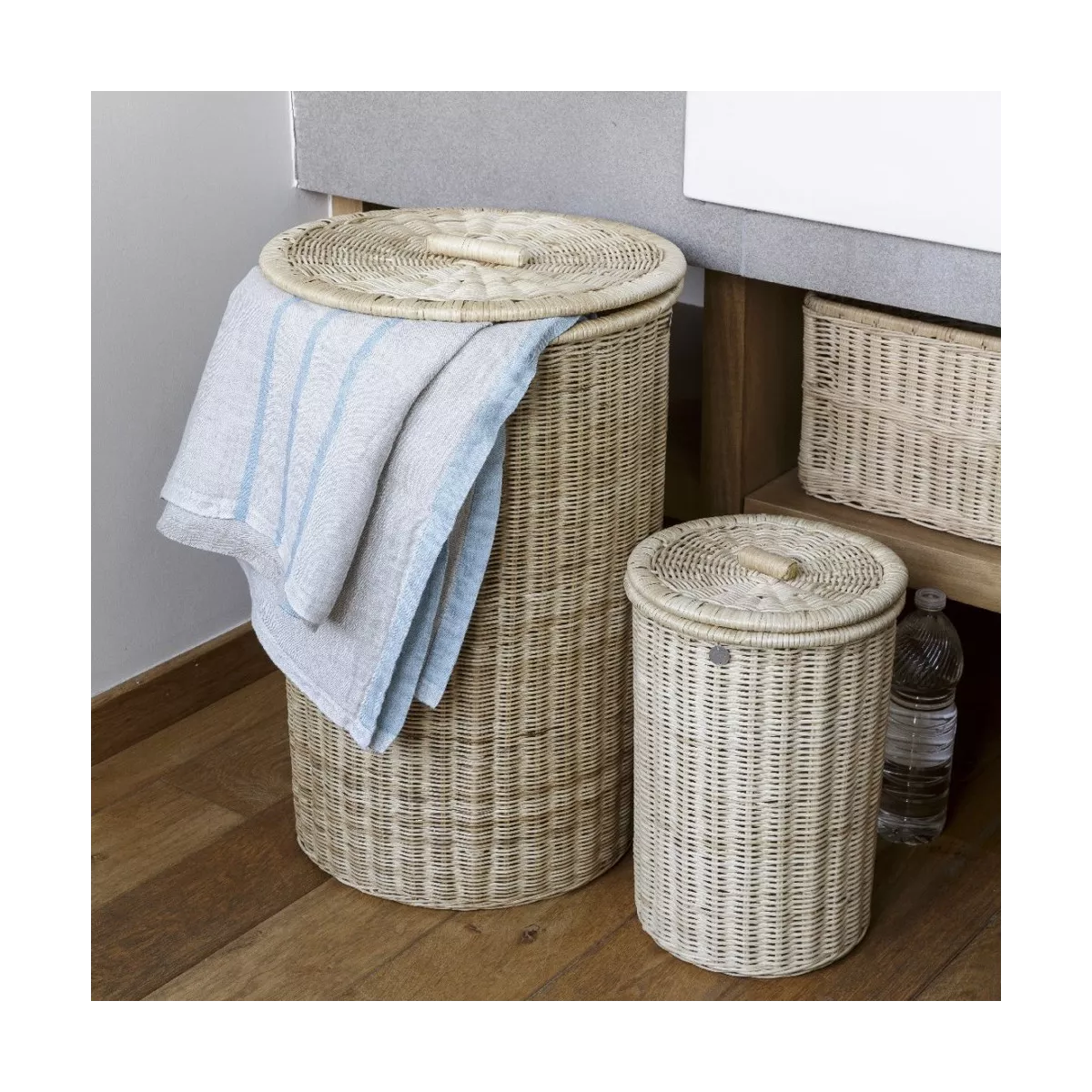 Panière Linge 40x40 Ronde Rotin Naturel