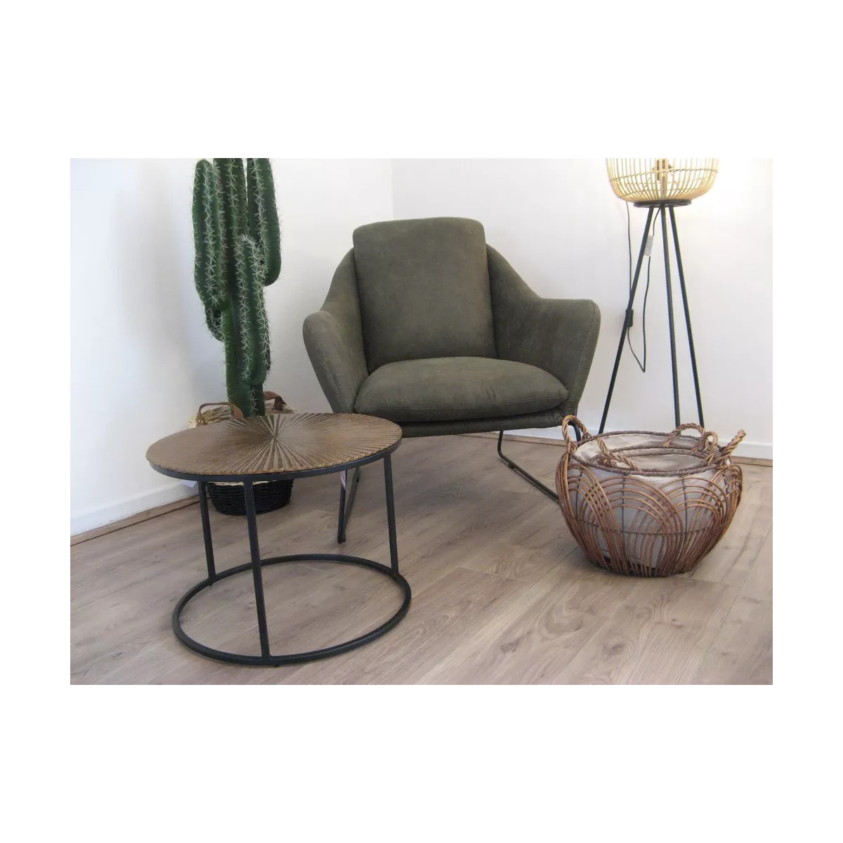 Corbeille Lacerie Osier et Métal 28x28