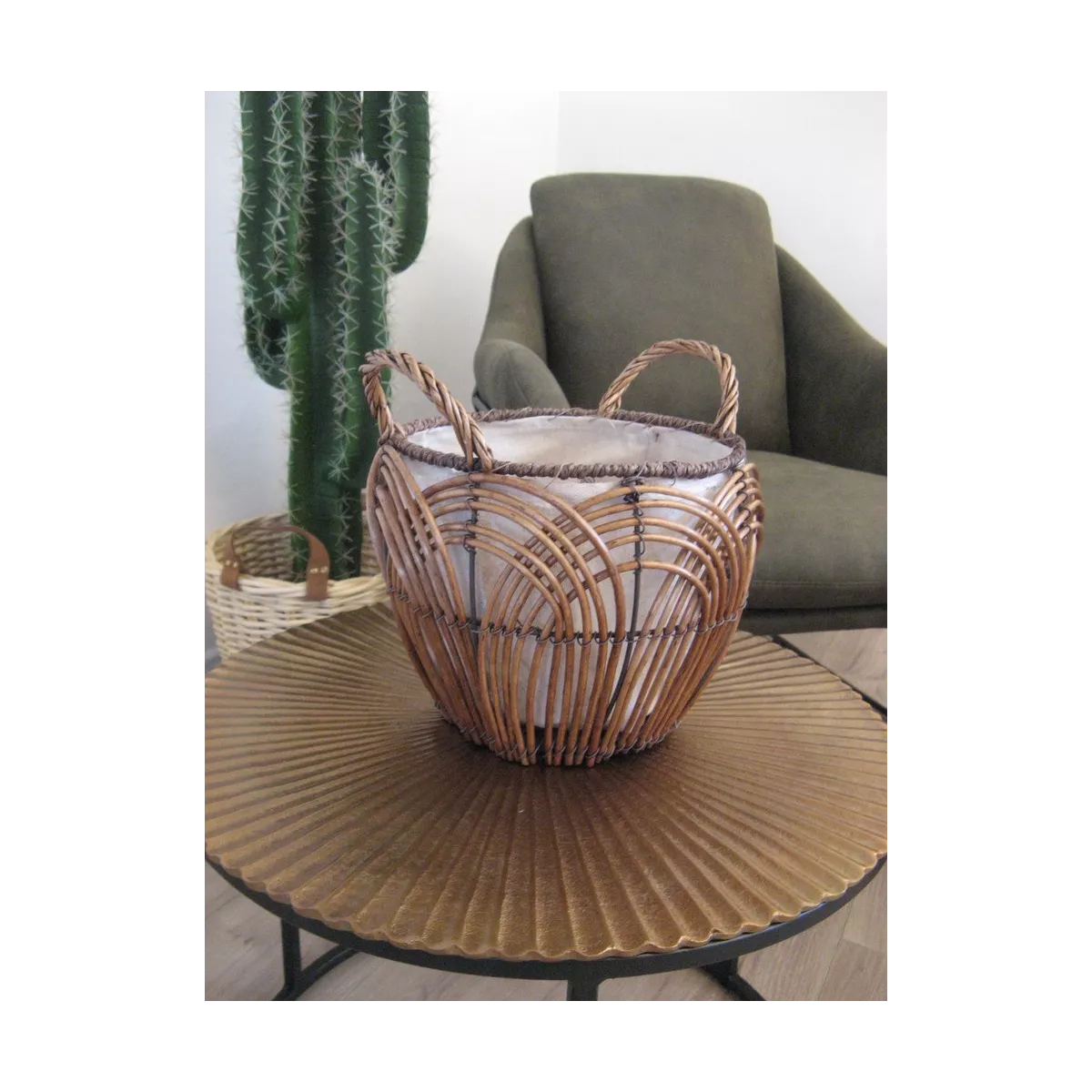 Corbeille Lacerie Osier et Métal 28x28