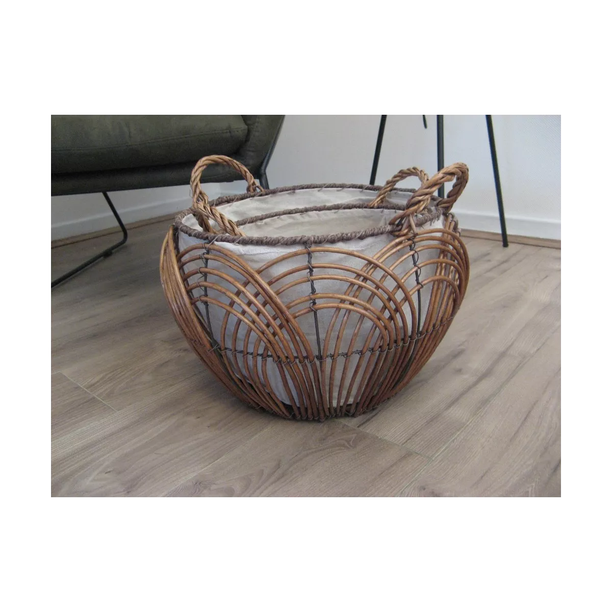 Corbeille Lacerie Osier et Métal 28x28