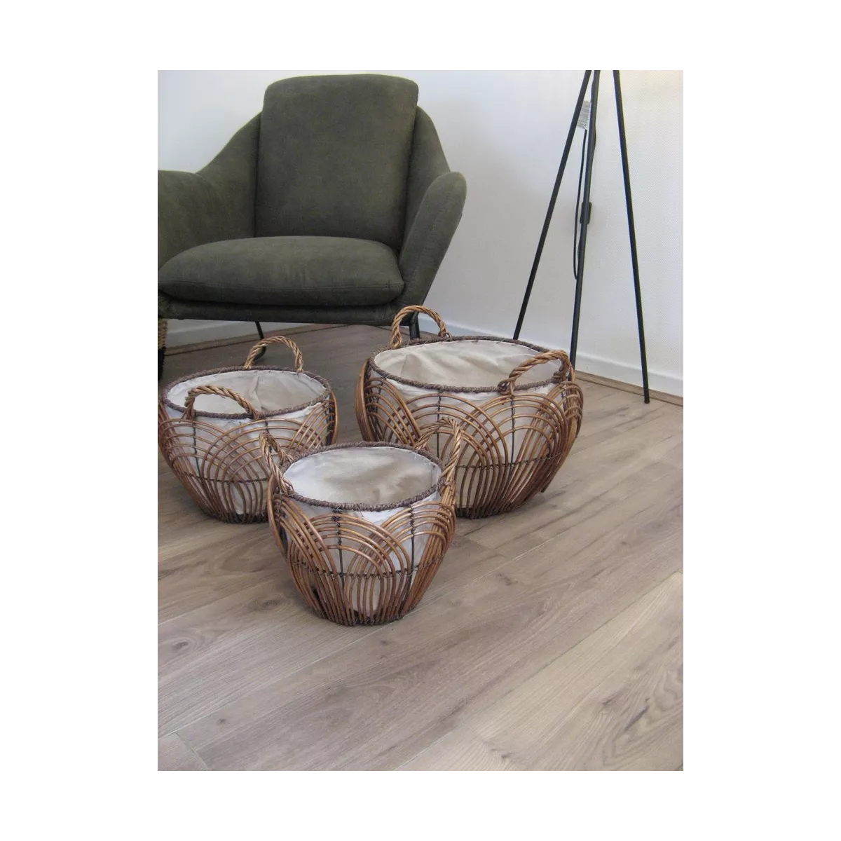 Corbeille Lacerie Osier et Métal 28x28