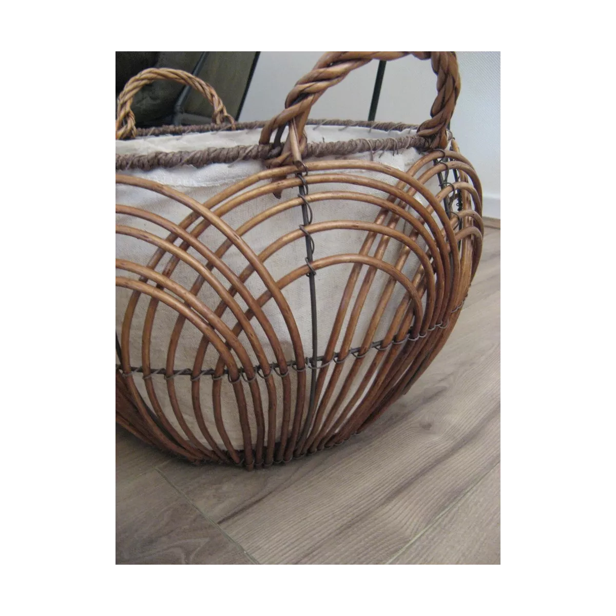 Corbeille Lacerie Osier et Métal 28x28