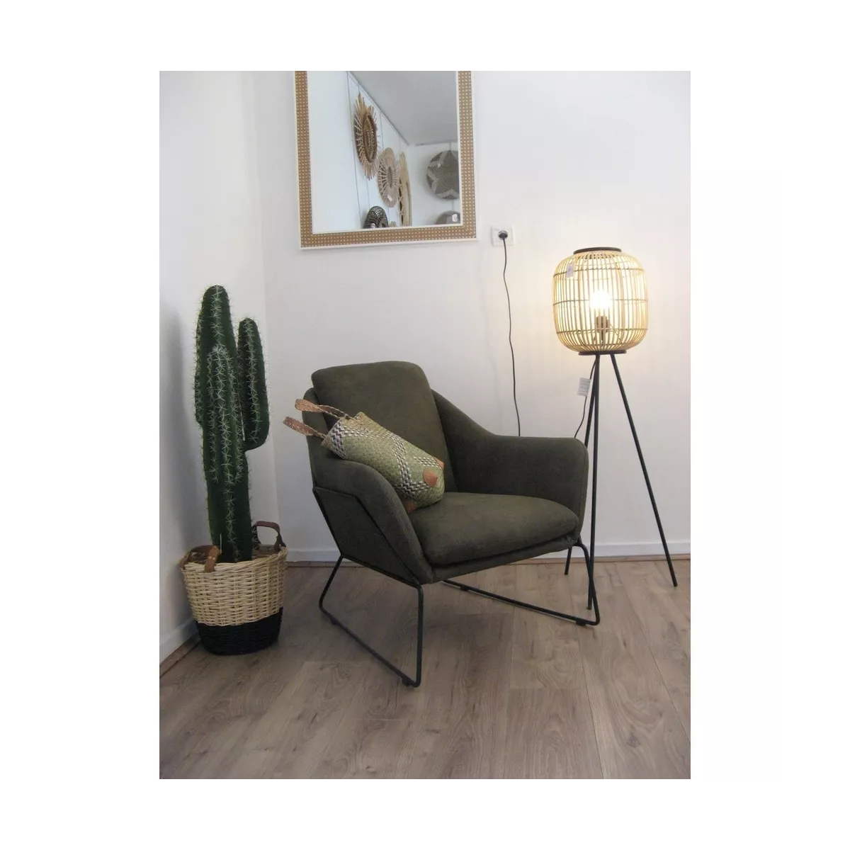 Corbeille osier naturel et noir 33x33